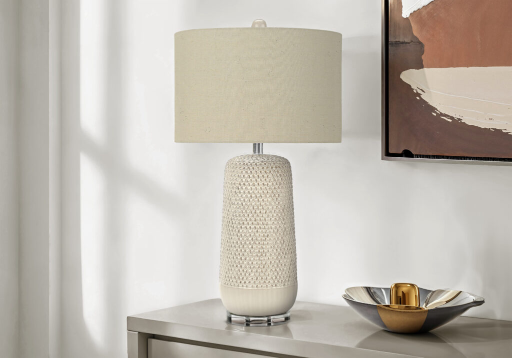 Lighting, 31″H, Table Lamp, Cream Ceramic, Beige Shade, Contemporary