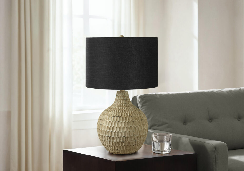 Lighting, 25″H, Table Lamp, Black Shade, Brown Resin, Contemporary