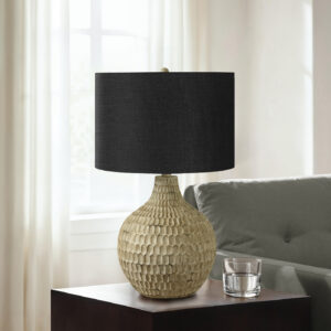 Lighting, 25"H, Table Lamp, Black Shade, Brown Resin, Contemporary