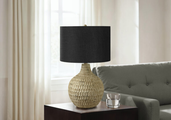 Lighting, 25″H, Table Lamp, Black Shade, Brown Resin, Contemporary