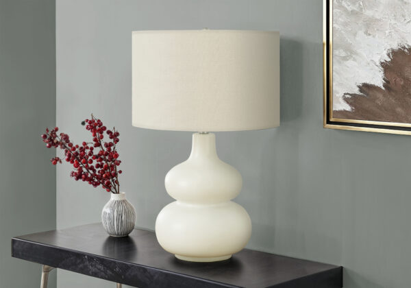Lighting, 25″H, Table Lamp, Ivory / Cream Shade, Cream Ceramic, Contemporary