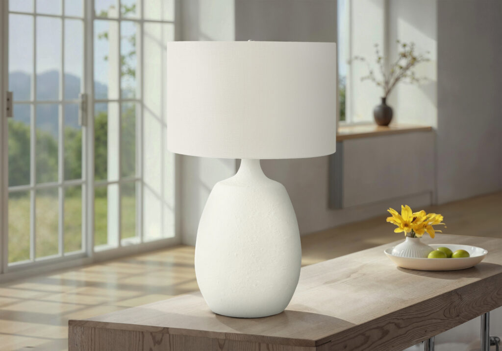 Lighting, 26″H, Table Lamp, Ivory / Cream Shade, Cream Resin, Contemporary