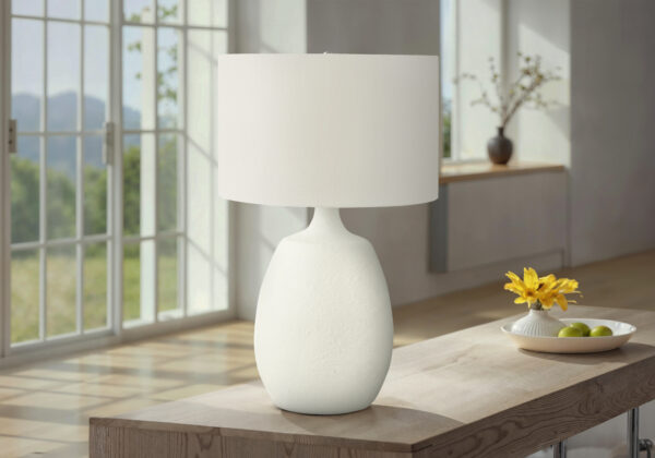 Lighting, 26″H, Table Lamp, Ivory / Cream Shade, Cream Resin, Contemporary