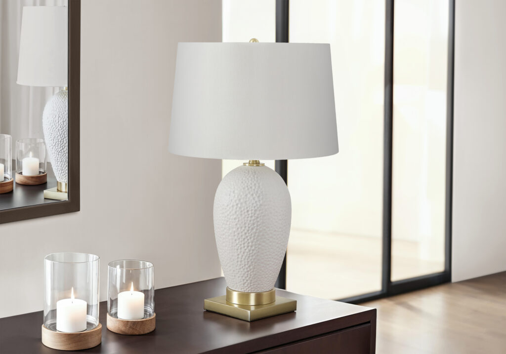 Lighting, 26″H, Table Lamp, White Ceramic, Ivory / Cream Shade, Transitional