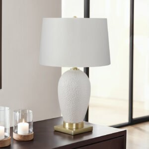 Lighting, 26"H, Table Lamp, White Ceramic, Ivory / Cream Shade, Transitional