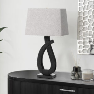 Lighting, 30"H, Table Lamp, Black Resin, Grey Shade, Contemporary