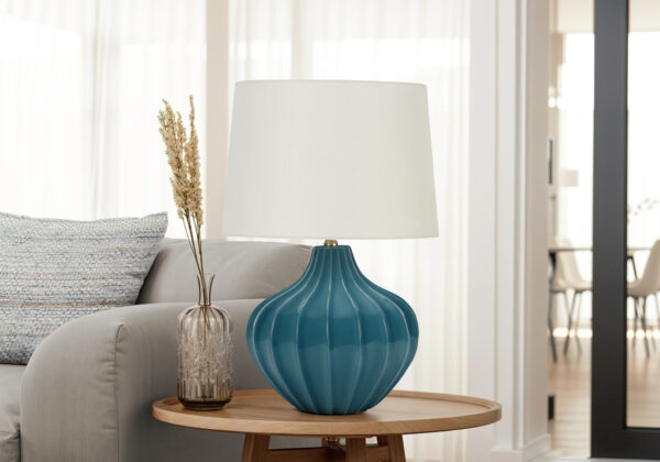 Lighting, 24″H, Table Lamp, Blue Ceramic, Ivory / Cream Shade, Transitional