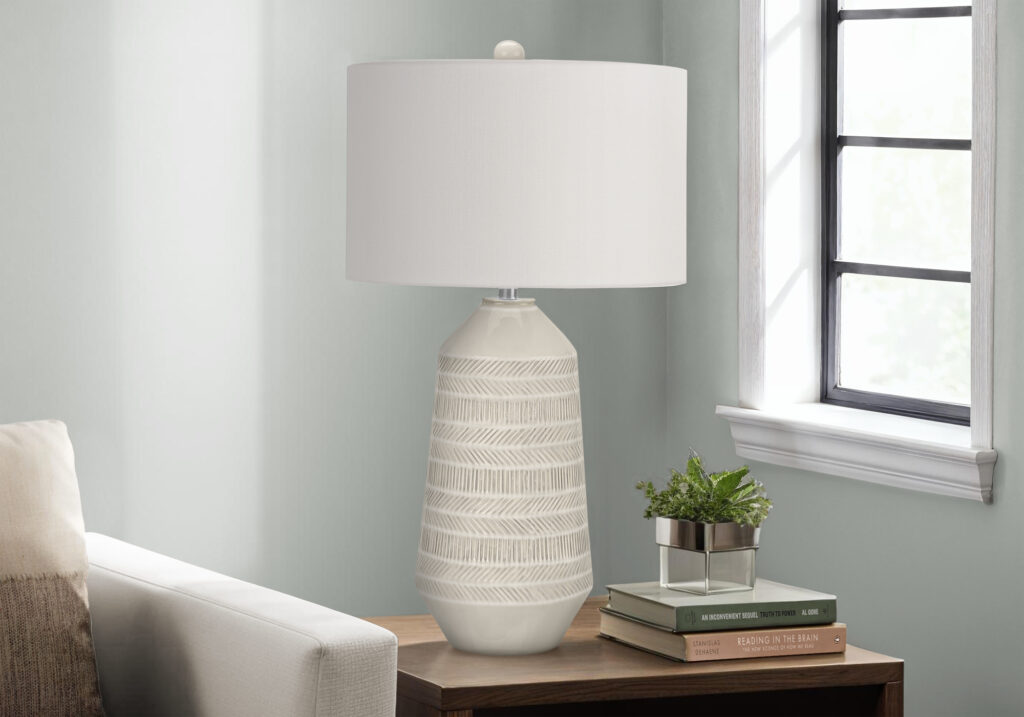 Lighting, 33″H, Table Lamp, Ivory / Cream Shade, Cream Ceramic, Contemporary