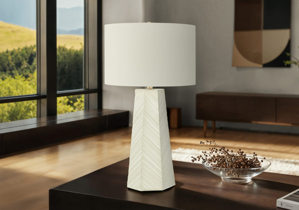 Lighting, 29″H, Table Lamp, White Ceramic, Ivory / Cream Shade, Contemporary