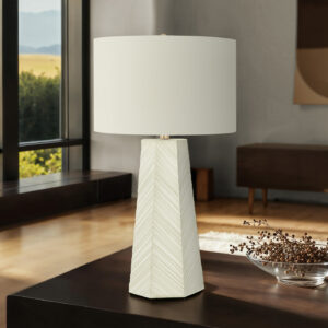 Lighting, 29"H, Table Lamp, White Ceramic, Ivory / Cream Shade, Contemporary
