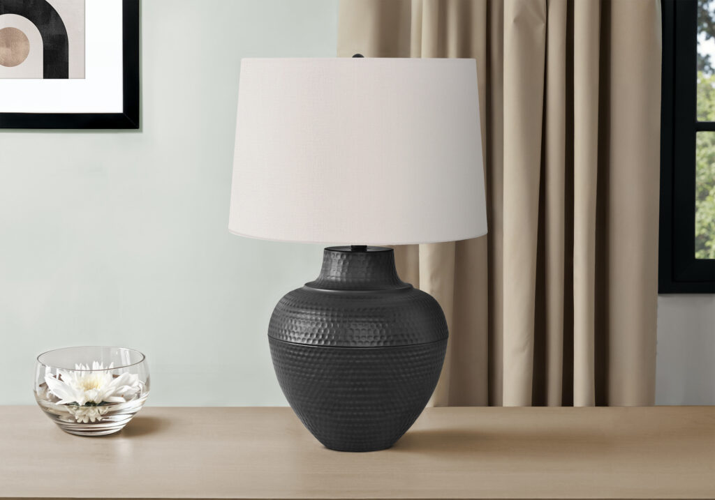 Lighting, 26″H, Table Lamp, Black Metal, Ivory / Cream Shade, Transitional