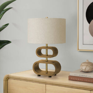 Lighting, 20"H, Brown Wood Look, Beige Shade, Contemporary