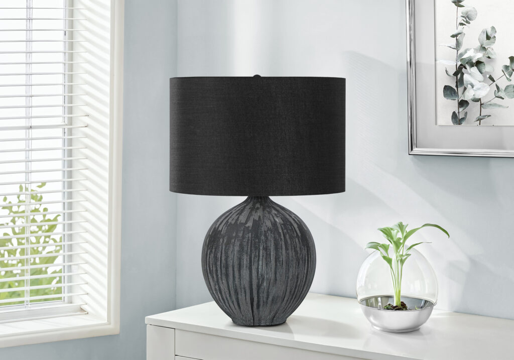 Lighting, 23″H, Table Lamp, Black Ceramic, Black Shade, Contemporary