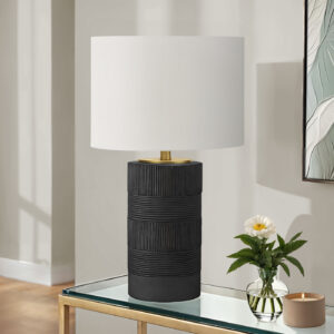 Lighting, 24"H, Table Lamp, Black Resin, Ivory / Cream Shade, Contemporary