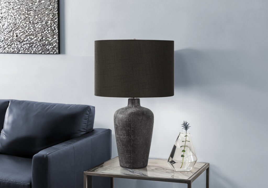 Lighting, Table Lamp, 24″H, Black Ceramic, Black Shade, Contemporary
