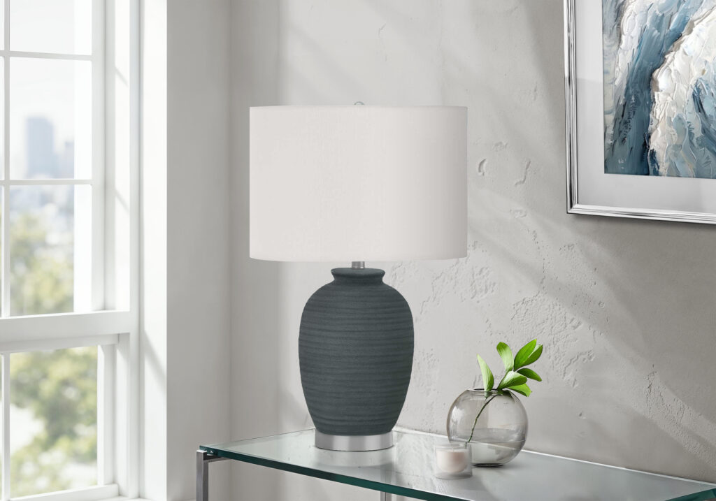 Lighting, 24″H, Table Lamp, Blue Ceramic, Ivory / Cream Shade, Contemporary