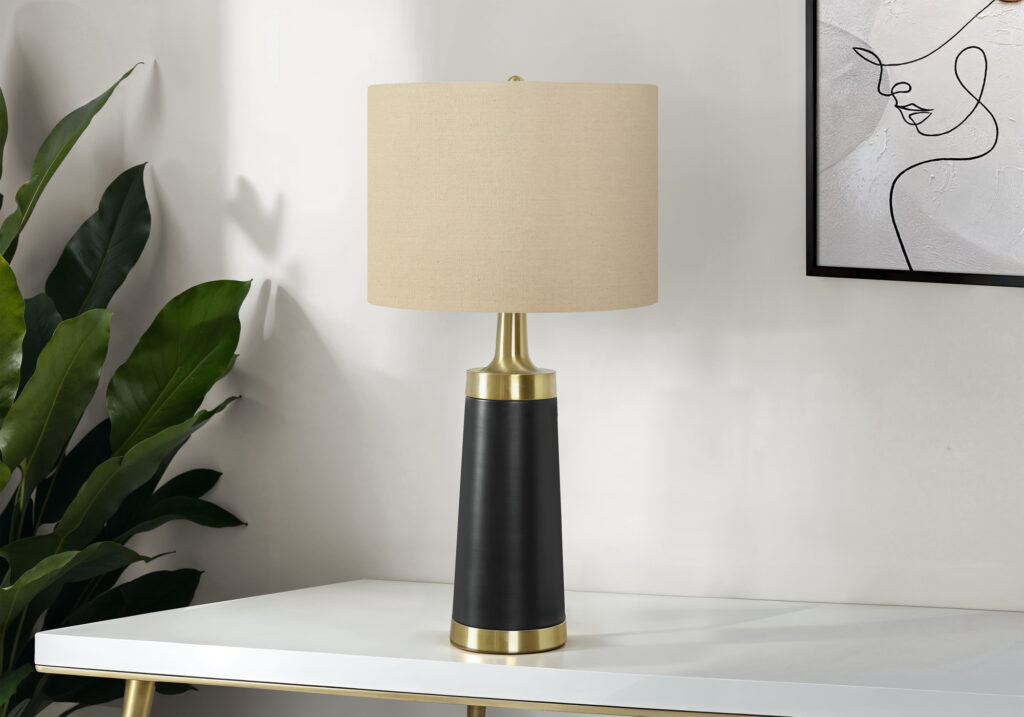 Lighting, 28″H, Table Lamp, Black Metal, Beige Shade, Contemporary