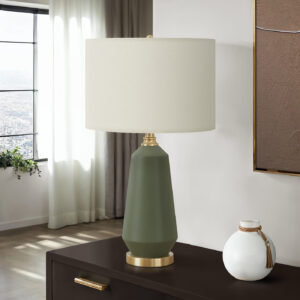 Lighting, 26"H, Table Lamp, Green Ceramic, Ivory / Cream Shade, Contemporary