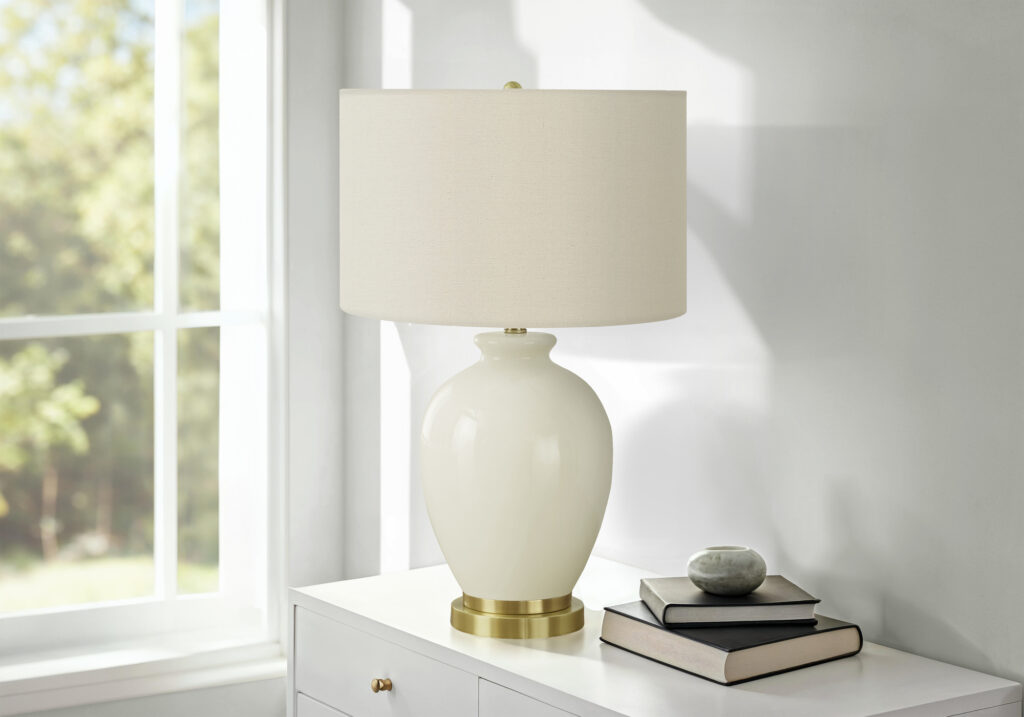 Lighting, 26″H, Table Lamp, Ivory / Cream Shade, Cream Ceramic, Transitional