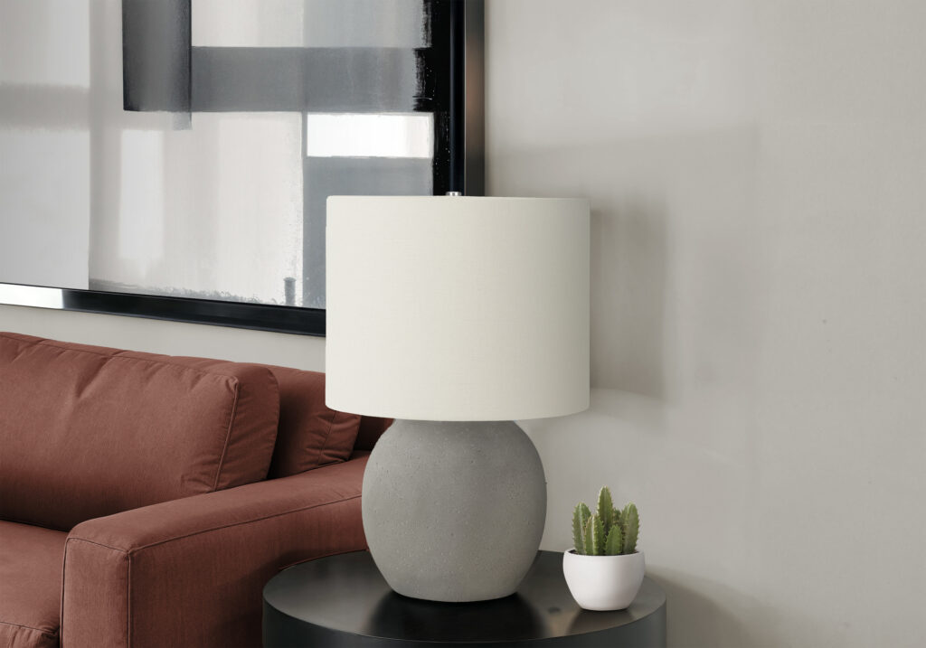 Lighting, 20″H, Table Lamp, Grey Concrete, Ivory / Cream Shade, Contemporary