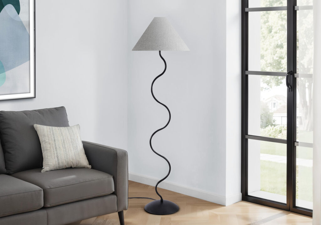 Lighting, 64″H, Floor Lamp, Black Metal, Ivory / Cream Shade, Contemporary