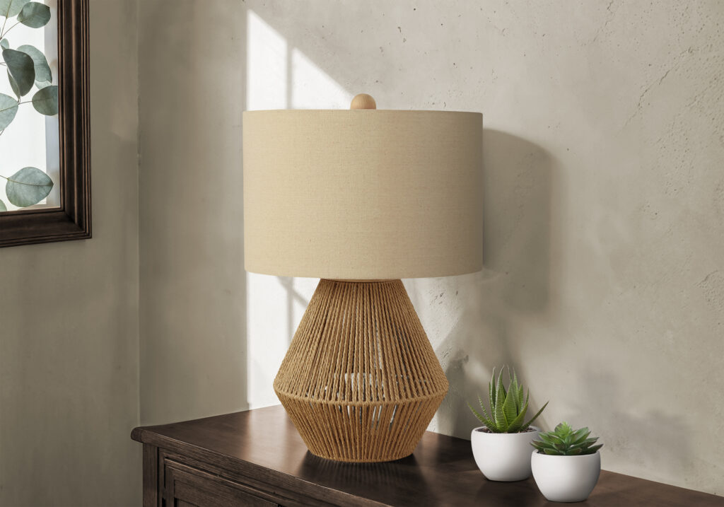 Lighting, 22″H, Table Lamp, Brown Rope, Beige Shade, Transitional