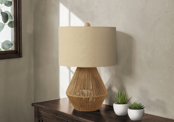 Lighting, 22″H, Table Lamp, Brown Rope, Beige Shade, Transitional