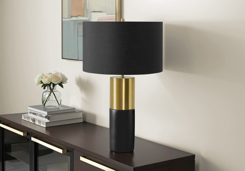 Lighting, 25″H, Table Lamp, Black Concrete, Black Shade, Contemporary