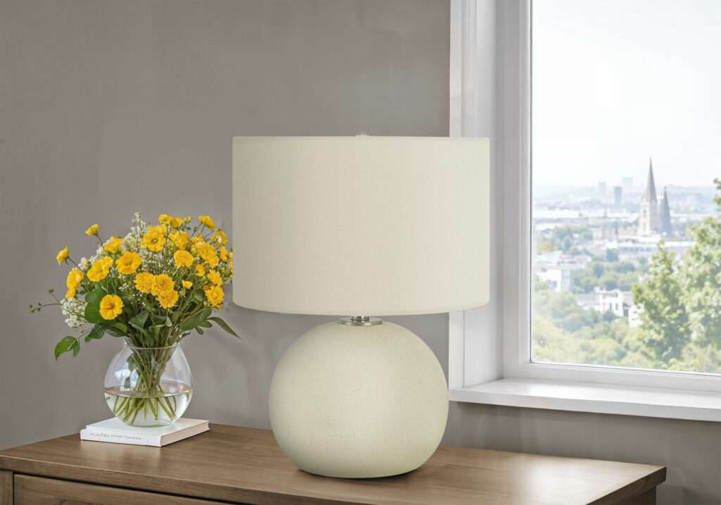 Lighting, 18″H, Table Lamp, Ivory / Cream Shade, Cream Ceramic, Contemporary