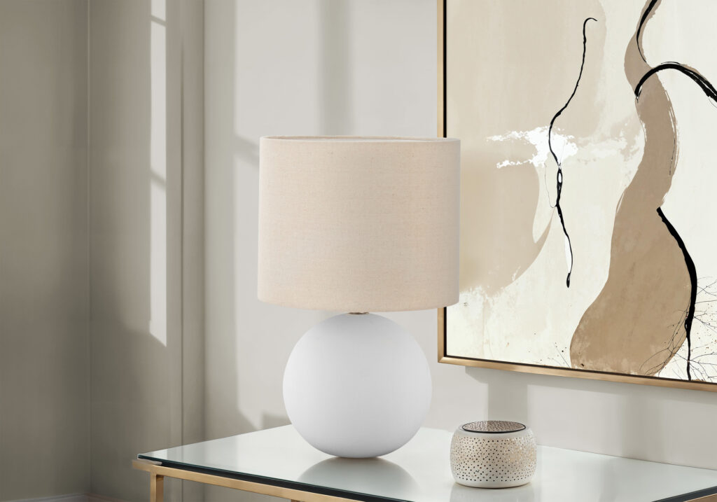 Lighting, 16″H, Table Lamp, Cream Shade, Cream Ceramic, Contemporary