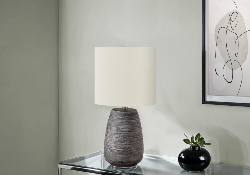Lighting, 19″H, Table Lamp, Grey Ceramic, Ivory / Cream Shade, Contemporary