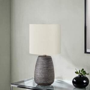 Lighting, 19"H, Table Lamp, Grey Ceramic, Ivory / Cream Shade, Contemporary