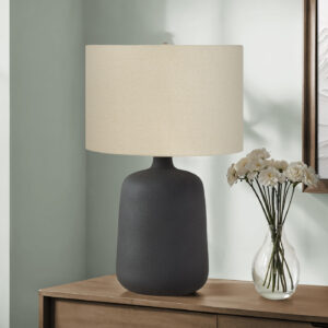 Lighting, 24"H, Table Lamp, Black Ceramic, Beige Shade, Contemporary