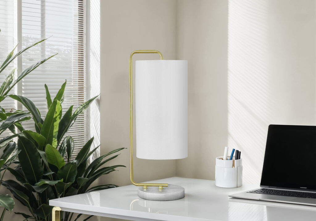 Lighting, 20″H, Table Lamp, White Marble, Ivory / Cream Shade, Contemporary