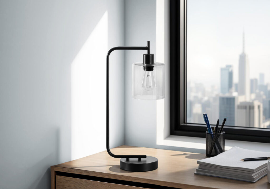 Lighting, 20″H, Table Lamp, Usb Port Included, Black Metal, Glass Shade, Modern