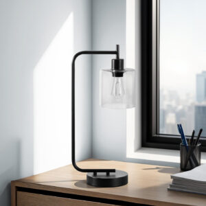 Lighting, 20"H, Table Lamp, Usb Port Included, Black Metal, Glass Shade, Modern