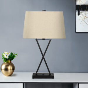 Lighting, 25"H, Table Lamp, Usb Port Included, Black Metal, Beige Shade, Transitional