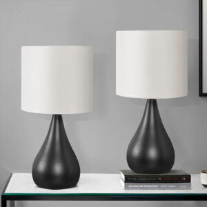 Lighting, Set Of 2, 18"H, Table Lamp, Black Metal, Ivory / Cream Shade, Contemporary
