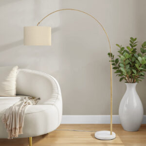 Lighting, 79"H, Floor Lamp, Brass Metal, Beige Shade, Contemporary