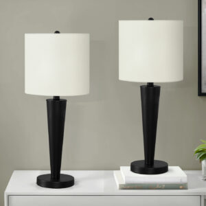 Lighting, Set Of 2, 24"H, Table Lamp, Usb Port Included, Black Metal, Ivory / Cream Shade, Contemporary