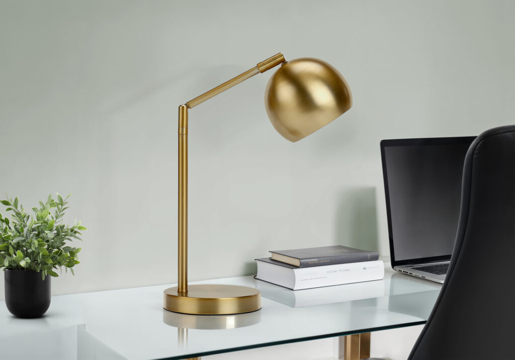 Lighting, 19″H, Table Lamp, Gold Metal, Gold Shade, Contemporary