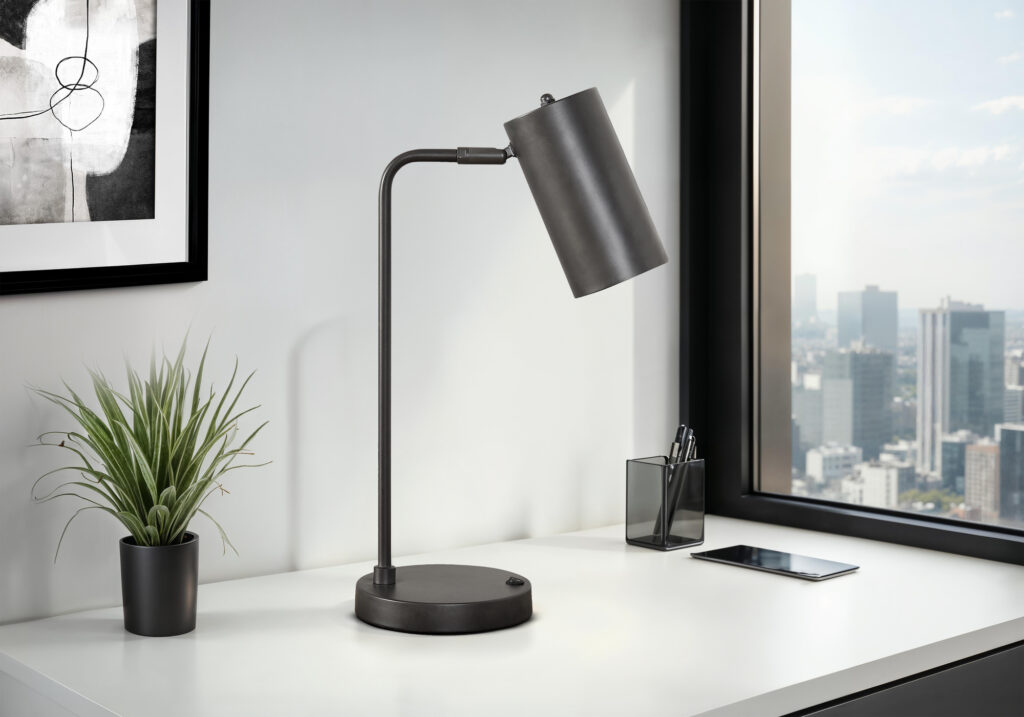 Lighting, 18″H, Table Lamp, Usb Port Included, Grey Metal, Grey Shade, Modern