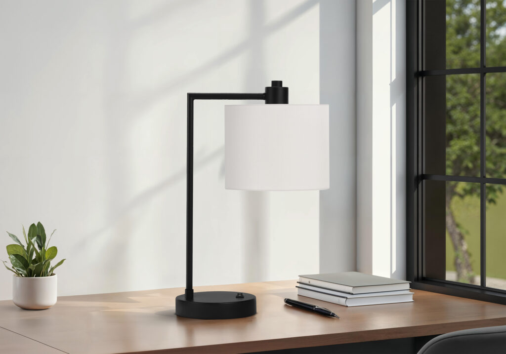 Lighting, 19″H, Table Lamp, Usb Port Included, Black Metal, Ivory / Cream Shade, Modern