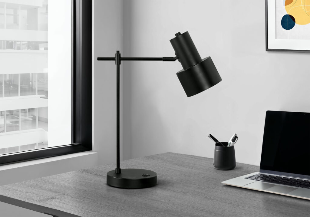 Lighting, 21″H, Table Lamp, Usb Port Included, Black Metal, Black Shade, Modern
