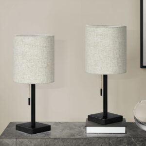 Lighting, Set Of 2, 17"H, Table Lamp, Usb Port Included, Black Metal, Beige Shade, Contemporary