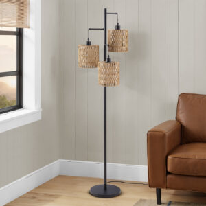 Lighting, 73"H, Floor Lamp, Natural Rope, Black Metal, Modern