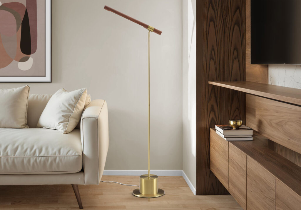 Lighting, 65″H, Floor Lamp, Brass Metal, Wood-look Shade, Contemporary