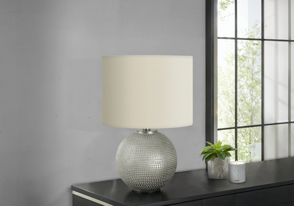 Lighting, 19″H, Table Lamp, Grey Resin, Ivory / Cream Shade, Modern