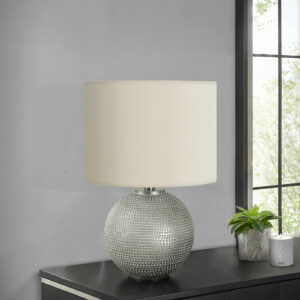 Lighting, 19"H, Table Lamp, Grey Resin, Ivory / Cream Shade, Modern