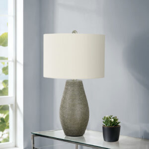 Lighting, 24"H, Table Lamp, Grey Resin, Ivory / Cream Shade, Contemporary